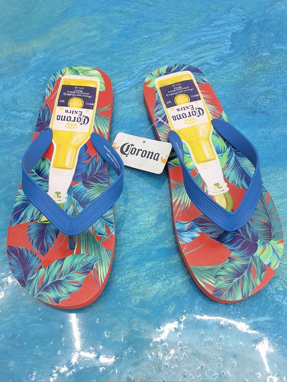 Corona Extra Tropical Palm Print Men's Flip Flops Beach Sandals Size 13, NWT